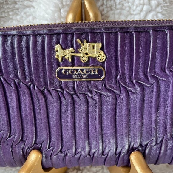 Coach Madison Gathered Twist Purple Leather Clutch Wallet. - Picture 2 of 16